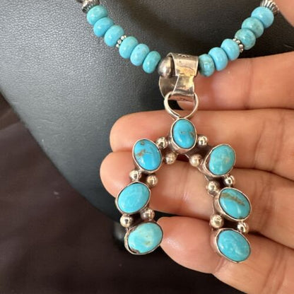 Men's Blue Turquoise Naja Pendant Necklace | Navajo Pearls | Sterling Silver | 16038