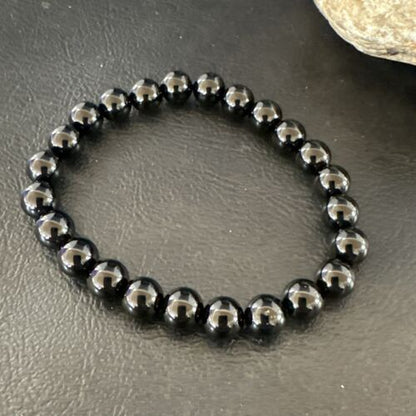 Black Onyx Bead Stretch Bracelet | 7mm | 7.5" | Sterling Silver | 17592