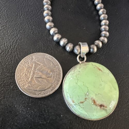 Navajo Green Gaspeite Pendant Necklace | Sterling Silver | Authentic Native American Handmade | 15491 - Masha USA