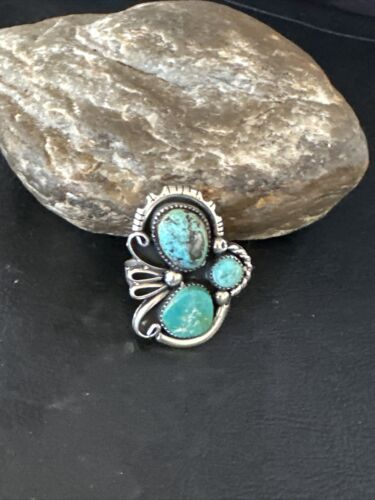 Navajo Blue Turquoise Cluster Ring | Authentic Native American Sterling Silver | Multi-Stone | Sz 9 | 14839