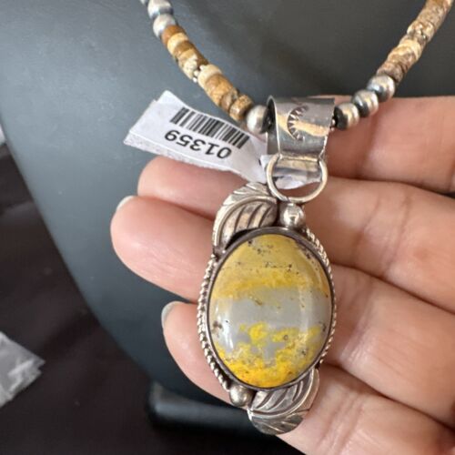 Navajo Bumblebee Jasper Pendant Necklace | Sterling Silver | Authentic Native American Handmade | 01359