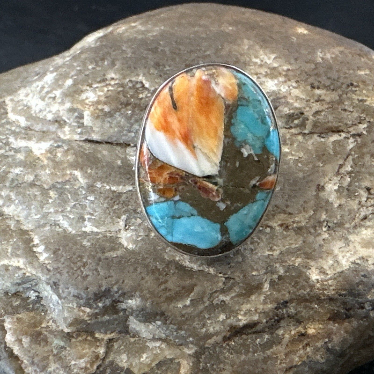 Navajo Turquoise Spiny Oyster Ring | Sterling Silver | Sz 8 | Authentic Native American Handmade | 16622