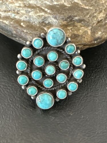 Navajo Blue Turquoise Cluster Ring | Authentic Native American Sterling Silver | Multi-Stone | Adjustable | Sz 7 | 16325