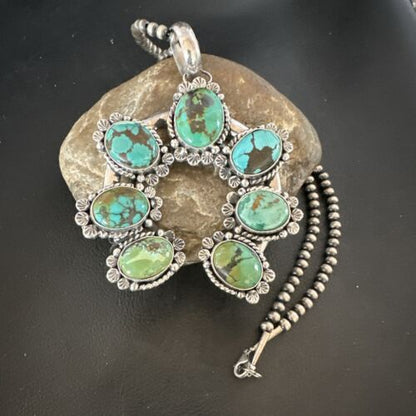 Men's Blue Spiderweb Turquoise Naja Pendant Necklace | Navajo Sterling Silver | 16950