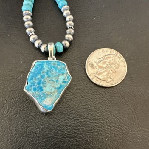 Men's Kingman Turquoise Pendant | Navajo Pearls Sterling Silver Necklace | Authentic Native American Handmade | 17212