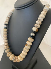 Native American Women's Graduated Picture Jasper & Onyx Necklace | Sterling Silver 26" | 1767