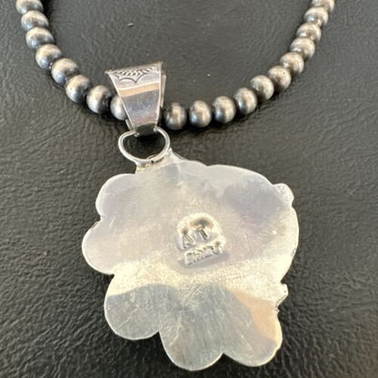 Navajo Orange Spiny Oyster Pendant Necklace | Sterling Silver Pearls | Authentic Native American Handmade | 16554