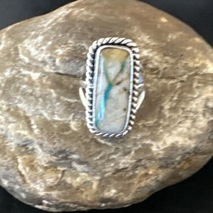 Navajo Ribbon Boulder Turquoise Ring | Sterling Silver | Sz 7 | Authentic Native American Handmade | 16473