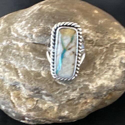 Navajo Ribbon Boulder Turquoise Ring | Sterling Silver | Sz 7 | Authentic Native American Handmade | 16473