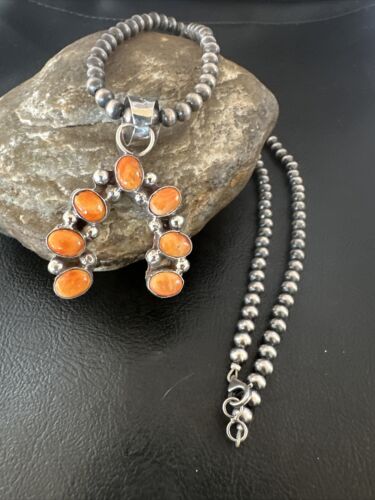 Navajo Spiny Oyster Naja Pendant Necklace | Sterling Silver | 20" | Authentic Native American Handmade | 15756