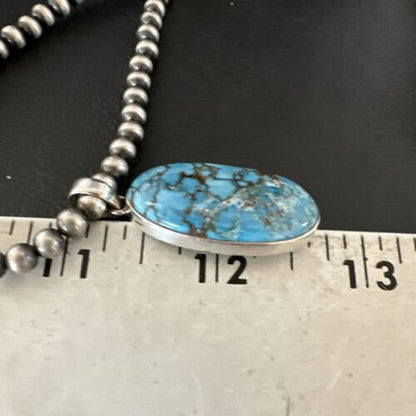 Navajo Blue Spiderweb Turquoise Pendant Necklace | Sterling Silver | Authentic Native American Handmade | 17028