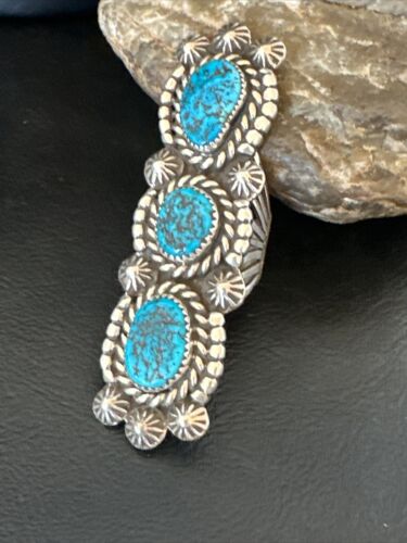 Navajo Blue Kingman Turquoise Cluster Ring | Authentic Native American Sterling Silver | Multi-Stone | Sz 9 | 16322