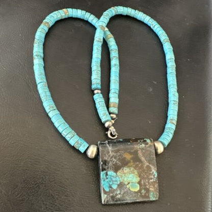 Navajo SpiderWeb Turquoise Heishi Pearls Necklace | Sterling Silver | 20" | Authentic Native American Handmade | 17092 - Masha USA
