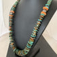 Navajo Sterling Silver Necklace | Green Turquoise & Spiny Oyster | Graduated | Authentic Native American | 32" | 02044