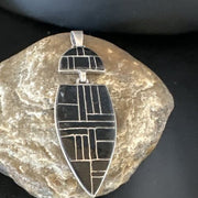 Navajo Sterling Silver Pendant with Black Onyx Inlay | Authentic Native American Handmade | 3" | 15174
