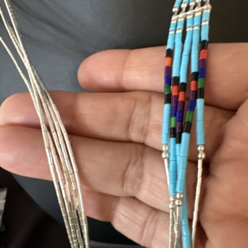 Multi-Color Liquid Silver Heishi Necklace | 5-Strand Sterling Tubes | 22" | 15047