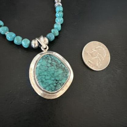 Men's Blue Spiderweb Turquoise Pendant Necklace | Navajo Sterling Silver | Authentic Native American Handmade | 17085
