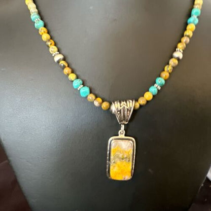 Men's BumbleBee Jasper Pendant Necklace | Navajo Pearls | Sterling Silver | Authentic Native American Handmade | 16880 - Masha USA