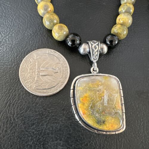 Navajo Bumblebee Jasper Pendant Necklace | Sterling Silver | Native American Handmade | 16015