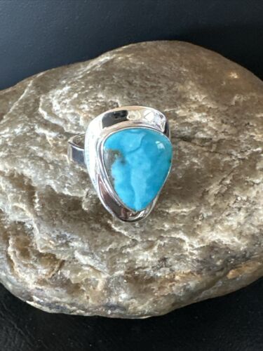 Sterling Silver Blue Kingman Turquoise Ring | Sz 10 | Authentic Native American Handmade | 17601