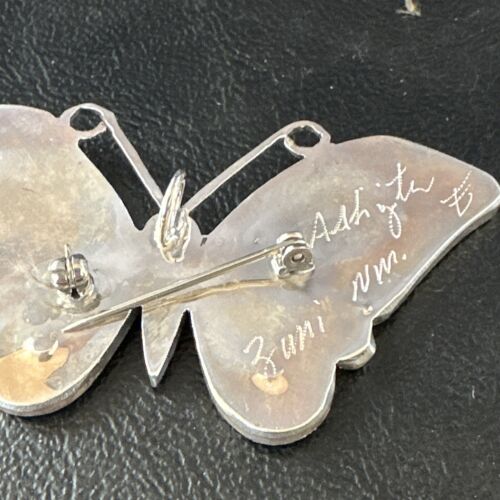 Zuni Butterfly Turquoise Mother of Pearl Onyx Inlay Pin Pendant | Sterling Silver | 15151