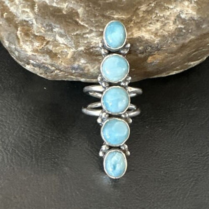 Navajo Blue Larimar Multi-Stone Cluster Ring | Authentic Native American Sterling Silver | Multi-Stone | Sz 7.5 | 17556