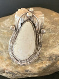 Southwestern Navajo White Buffalo Turquoise Ring | Sterling Silver | Sz 9 | Authentic Native American Handmade | 01963