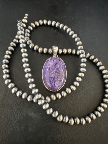 Navajo Pearls Purple Sugilite Pendant Necklace | Sterling Silver Beads | Authentic Native American Handmade | 15515