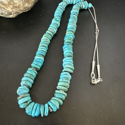 Men's Navajo Blue Turquoise Heishi Necklace | Sterling Silver | 24" | Authentic Native American Handmade | 15767