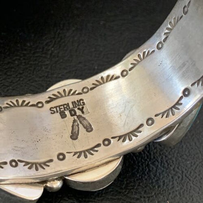 Navajo Kingman White Buffalo Turquoise Row Cuff Bracelet | Sterling Silver | Authentic Native American Handmade