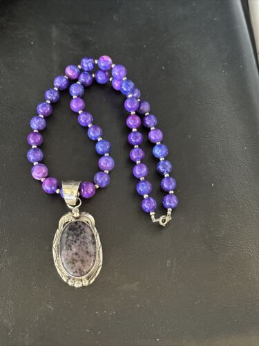 Navajo Purple Sugilite Pendant Necklace | Sterling Silver Pearls | Authentic Native American Handmade | 14874