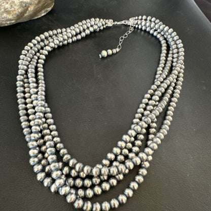 6mm Sterling Silver | Navajo Pearls Necklace | 5 Strand | 20” Authentic Native American | 17473