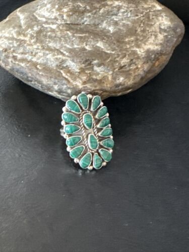 Navajo Green Malachite Cluster Ring | Authentic Native American Sterling Silver | Multi-Stone | Sz 7.5 | 14912