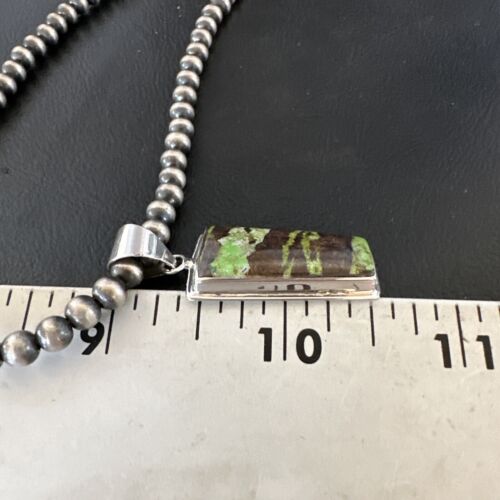 Navajo Green Gaspeite Pendant Necklace | Sterling Silver | Authentic Native American Handmade | 16361