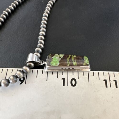 Navajo Green Gaspeite Pendant Necklace | Sterling Silver | Authentic Native American Handmade | 16361