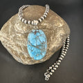 Navajo Blue Spiderweb Turquoise Pendant Necklace | Sterling Silver | Authentic Native American Handmade | 17020