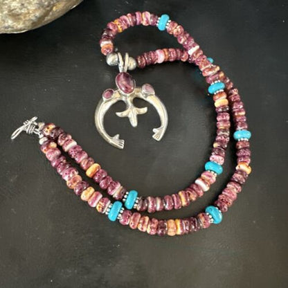 Navajo Purple Spiny Oyster Turquoise Naja Pendant Necklace | Sterling Silver | Native American Handmade | 15263