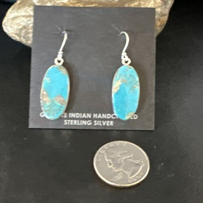 Navajo Blue Turquoise Dangle Earrings | Sterling Silver | Authentic Native American Handmade | 15432