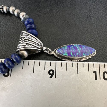 Navajo Lapis Purple Opal Pendant Necklace | Sterling Silver | 20" | Authentic Native American Handmade | 17551