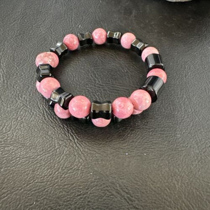 Navajo Pink Rhodochrosite Memory Wire Bracelet | Stainless Steel | Authentic Native American Handmade | 17624