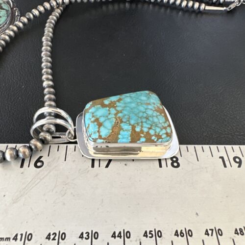 Men's Blue #8 Turquoise Pendant Necklace | Navajo Sterling Silver | Authentic Native American Handmade | 14973