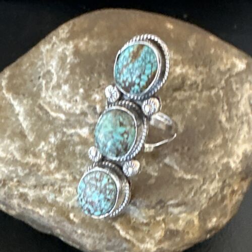 Navajo Blue Spiderweb Turquoise Multi-Stone Ring | Authentic Native American Sterling Silver | Sz 10 | 16710