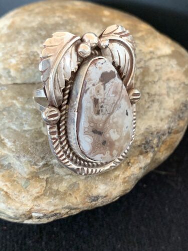 Southwestern Navajo White Buffalo Turquoise Ring | Sterling Silver | Sz 9.5 | 318