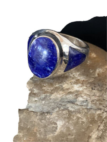 Southwestern Navajo Sterling Silver Blue Lapis Lazuli Inlay Ring Size 11 1457
