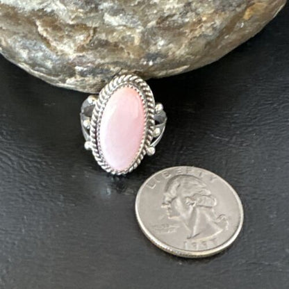 Navajo Oval Pink Conch Ring | Handmade | Sz 7.5 | 16049
