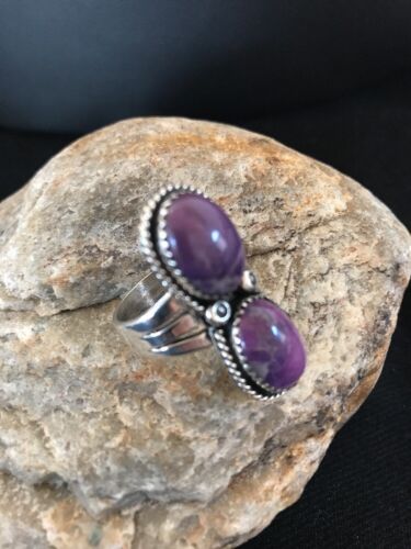 Navajo Purple Charoite Multi-Stone Ring | Authentic Native American Sterling Silver | Multi-Stone | Sz 8.25 | 03518