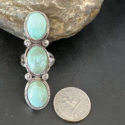 Navajo Blue Dry Creek Turquoise Multi-Stone Ring | Authentic Native American Sterling Silver | Sz 10.5 | 16729