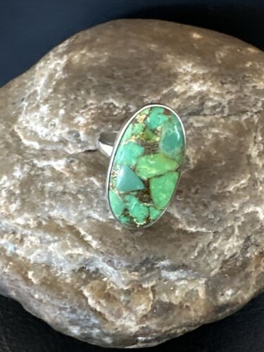 Navajo Green Mojave Turquoise Ring | Sterling Silver | Sz 7 | Authentic Native American Handmade | 15591