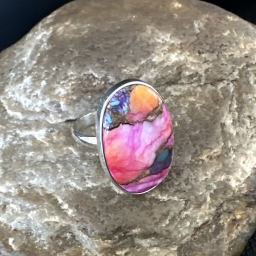 Navajo Turquoise Spiny Oyster Ring | Sterling Silver | Sz 8 | Authentic Native American Handmade | 16611