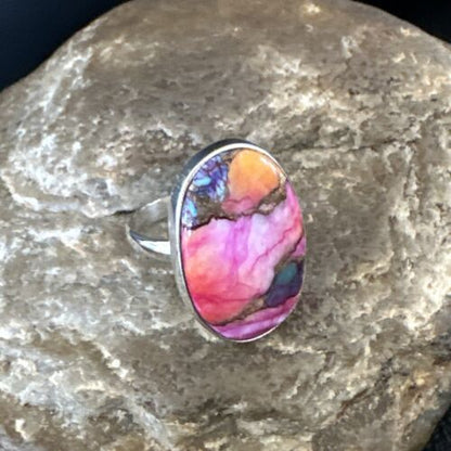 Navajo Turquoise Spiny Oyster Ring | Sterling Silver | Sz 8 | Authentic Native American Handmade | 16611